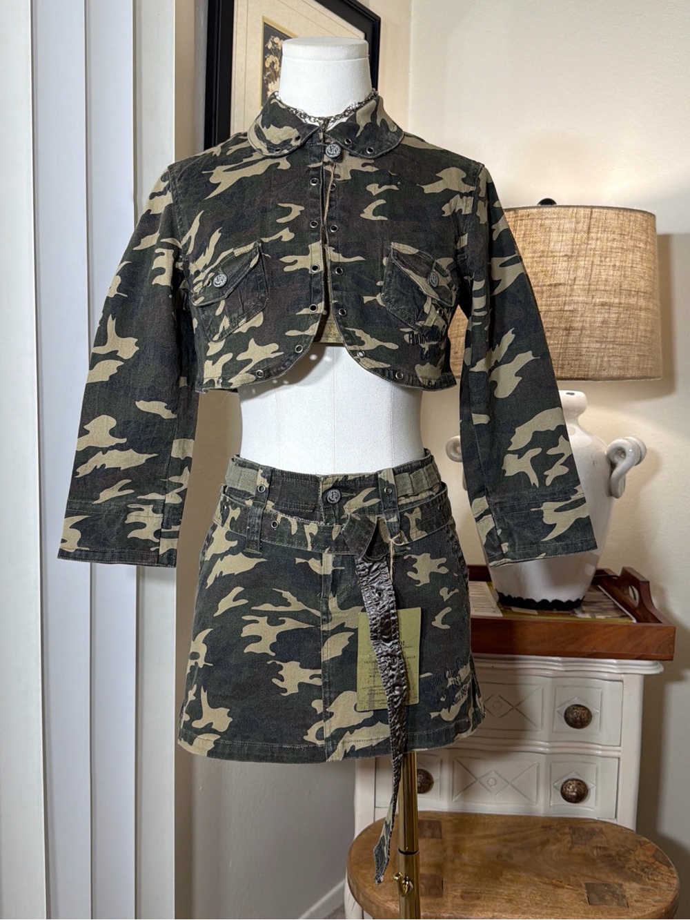 Y2K Camo Cropped Jacket and Skirt Set